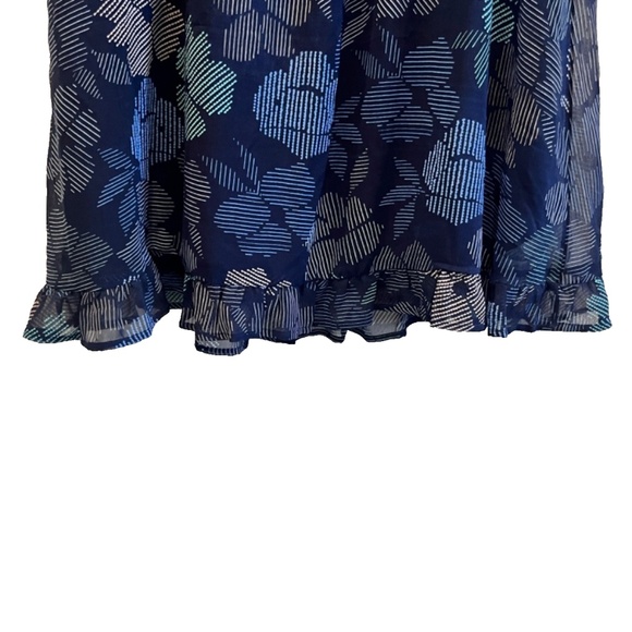 a new day Women's Navy Blue Broken Lines Floral Ruffled Lined Dress Size L - Picture 4 of 12
